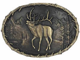 Bugling Elk buckle in brass